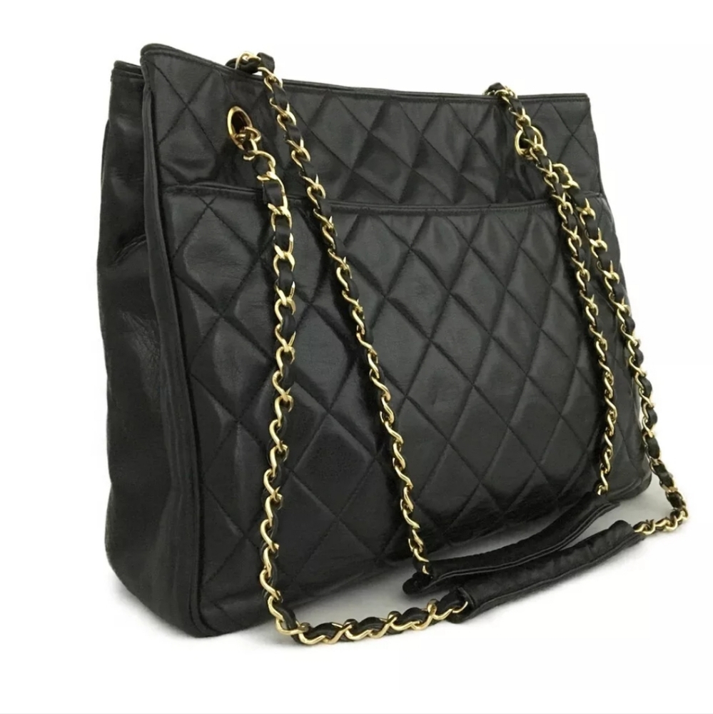 CHANEL CC Logo Lambskin Chain Large Shoulder Tote Bag - Picture 3 of 12